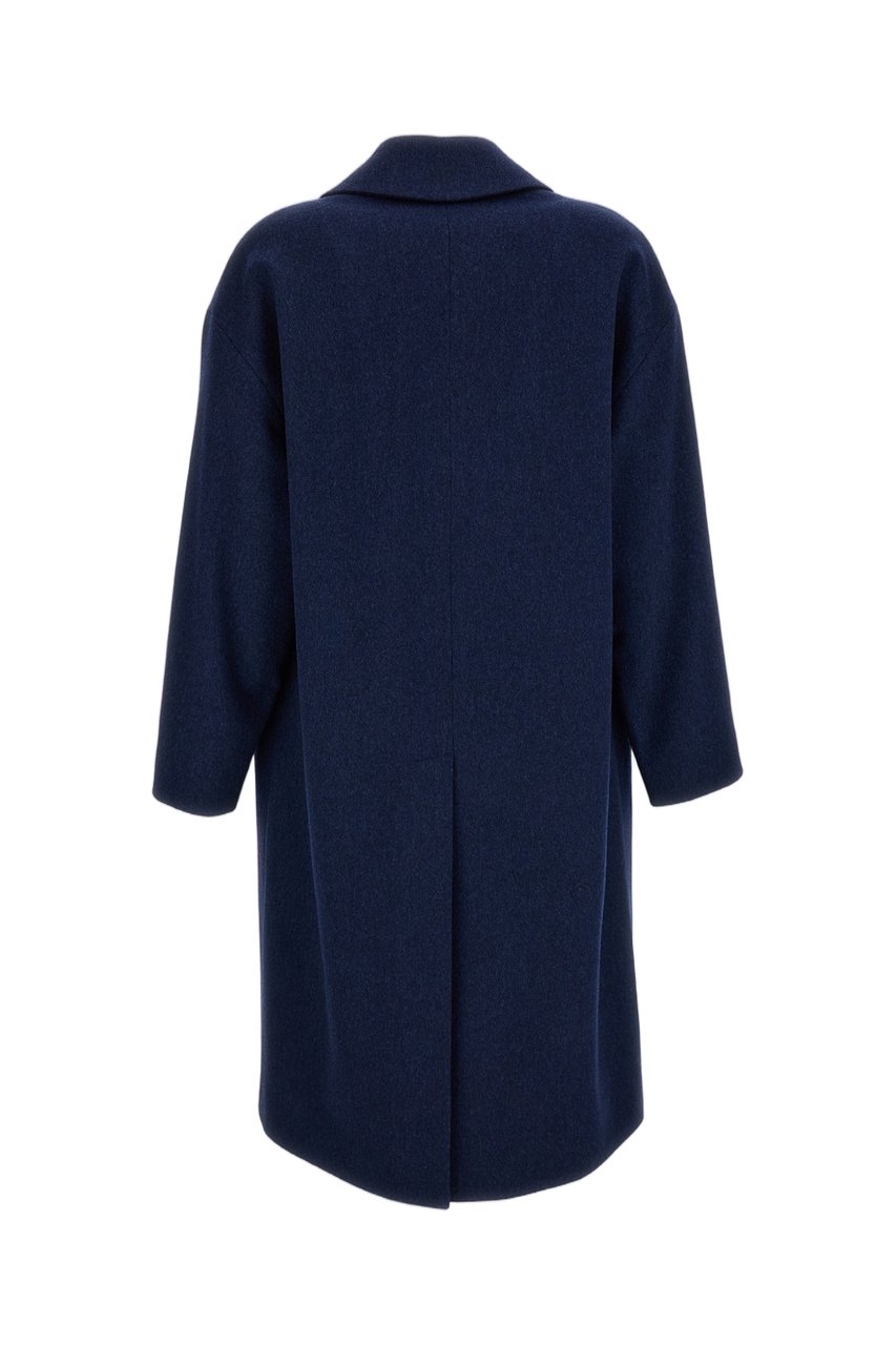 Alberto Biani Blue Double-Breasted Wool Coat Blauw