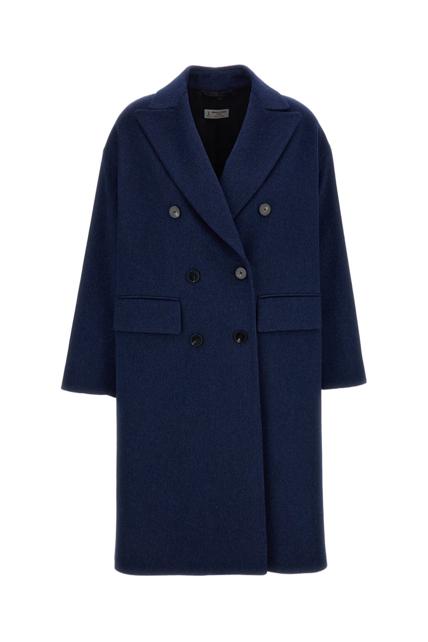 Alberto Biani Blue Double-Breasted Wool Coat Blauw