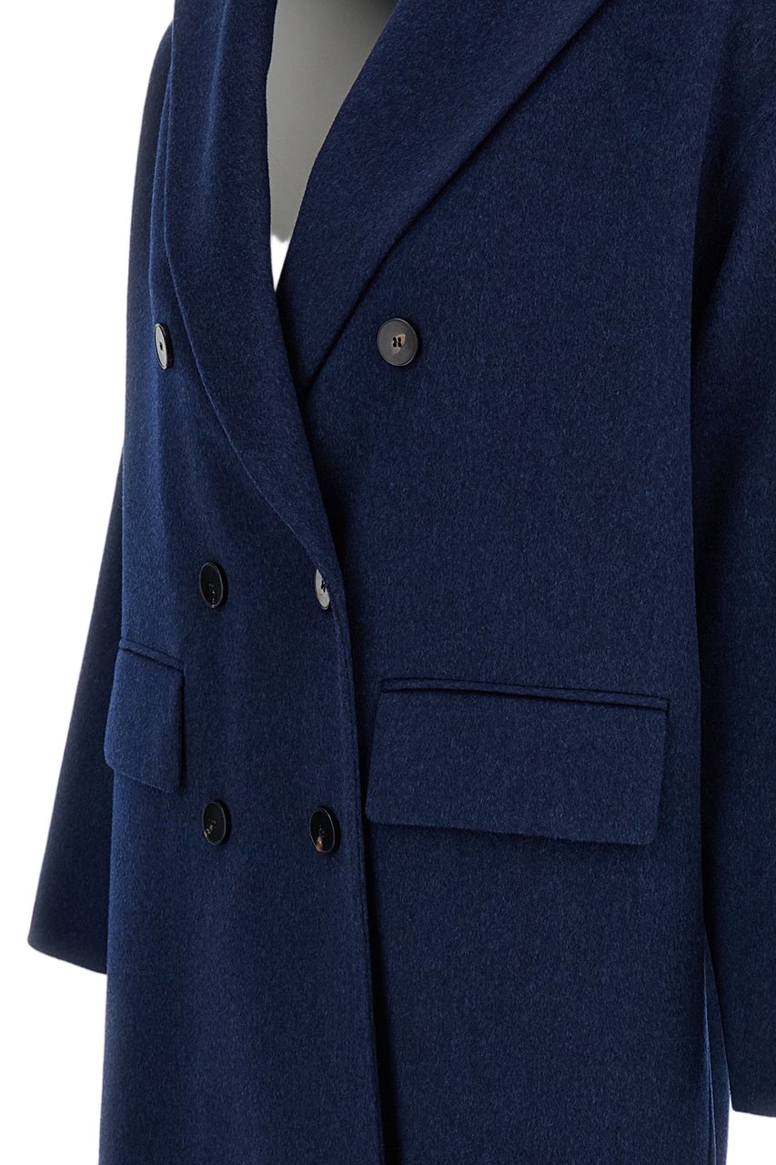 Alberto Biani Blue Double-Breasted Wool Coat Blauw