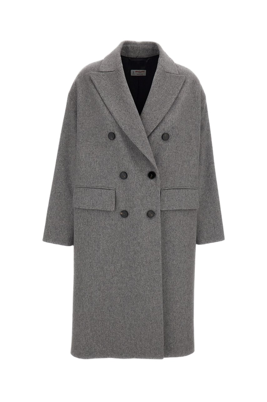 Alberto Biani Grey Double-Breasted Wool Coat Grijs