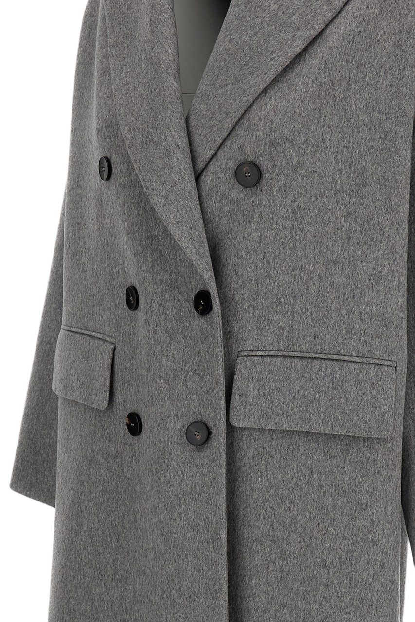 Alberto Biani Grey Double-Breasted Wool Coat Grijs