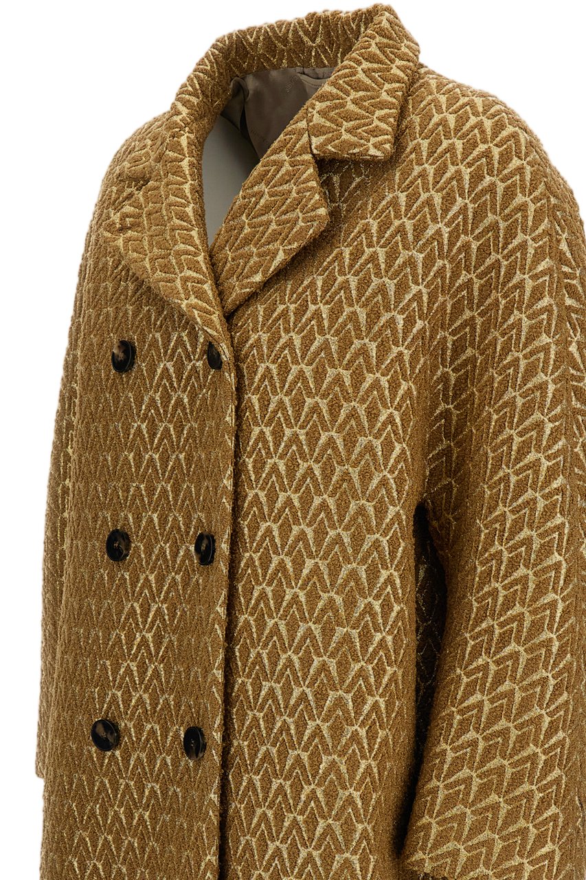Alberto Biani Gold Geometric Lurex Jacquard Coat Goud