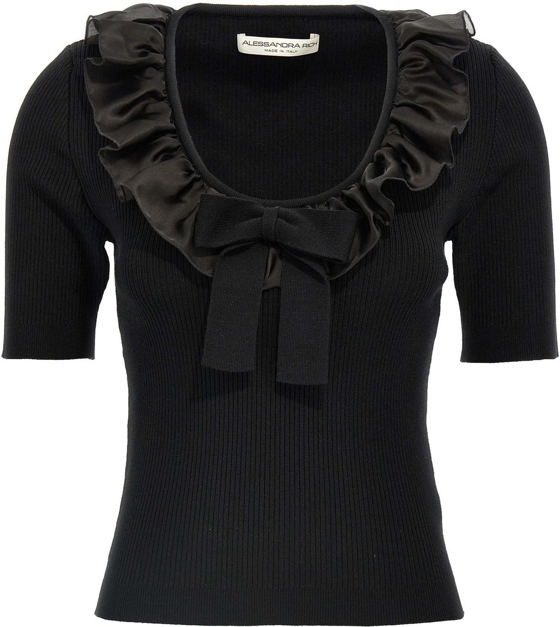 Alessandra Rich Black Wool T-Shirt Zwart