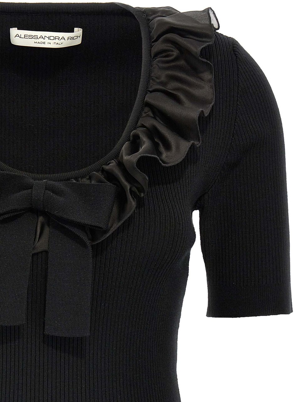 Alessandra Rich Black Wool T-Shirt Zwart
