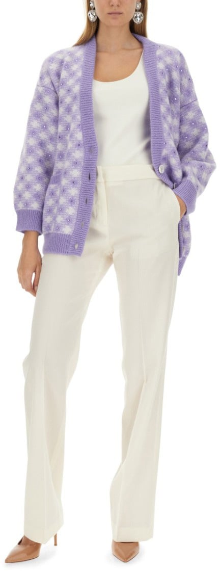 Alessandra Rich Textured V-Neck Cardigan Paars