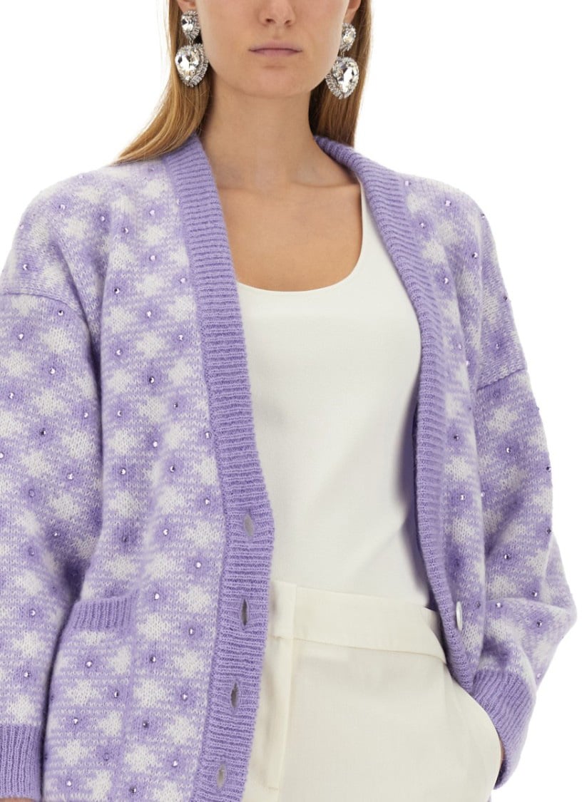 Alessandra Rich Textured V-Neck Cardigan Paars
