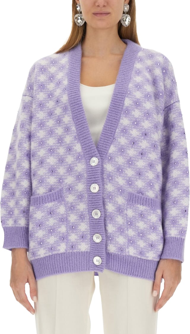 Alessandra Rich Textured V-Neck Cardigan Paars