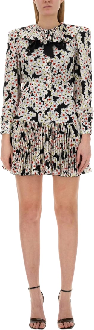 Alessandra Rich Floral Print Mini Dress With Ruffled Collar Divers