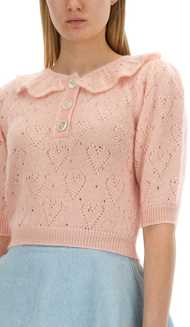 Alessandra Rich "Hearts" Jersey Roze