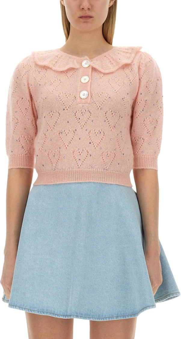 Alessandra Rich "Hearts" Jersey Roze