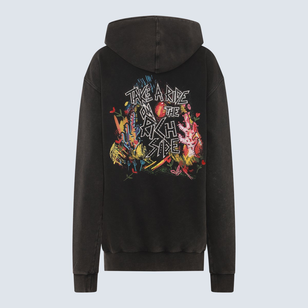 Alessandra Rich Relaxed Fit Hoodie With Wild Side Graphic Zwart