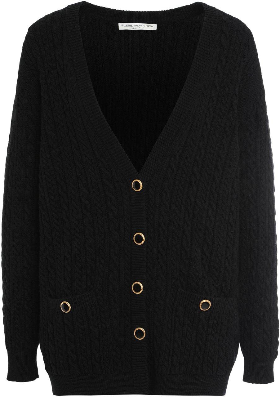 Alessandra Rich Black cardigan in wool Zwart