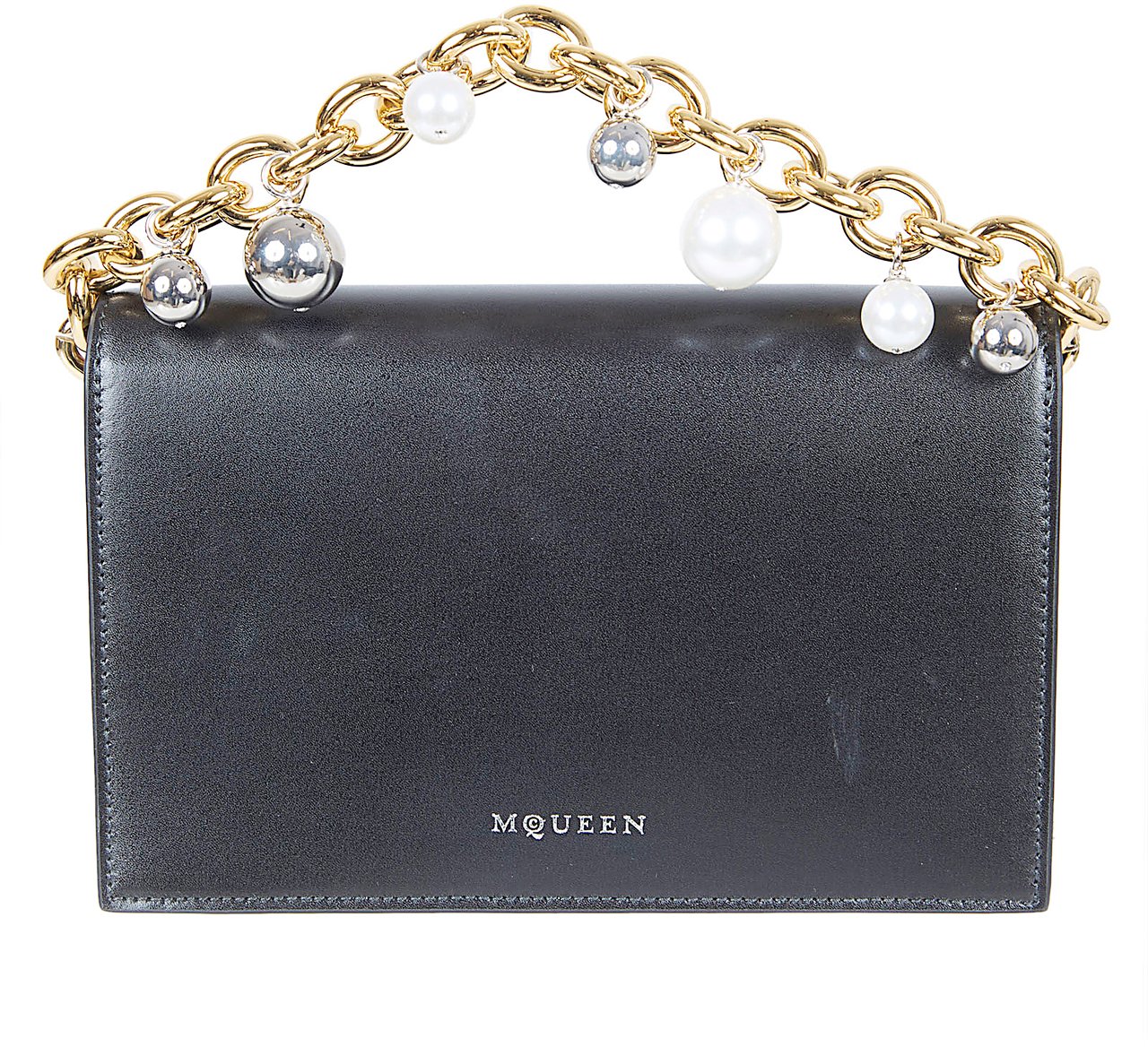 Alexander McQueen Structured Black Calfskin Handbag with Gold Zwart