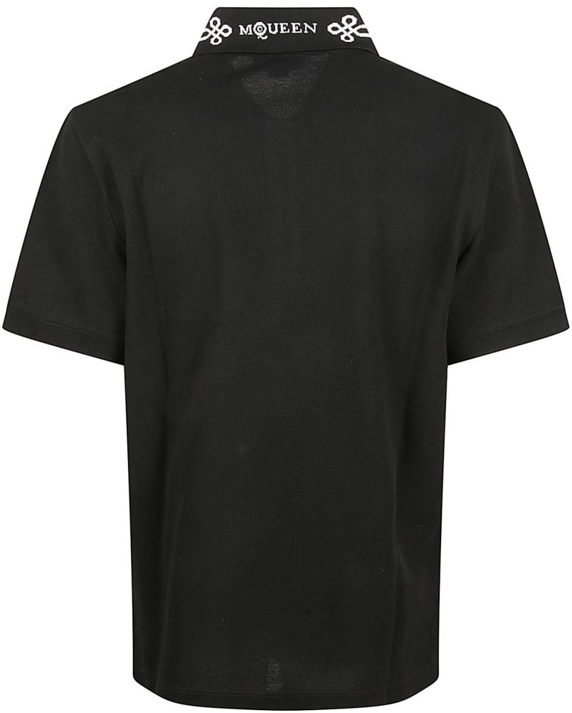 Alexander McQueen Black T-Shirt With Stripe Detail And Button Fastening Zwart
