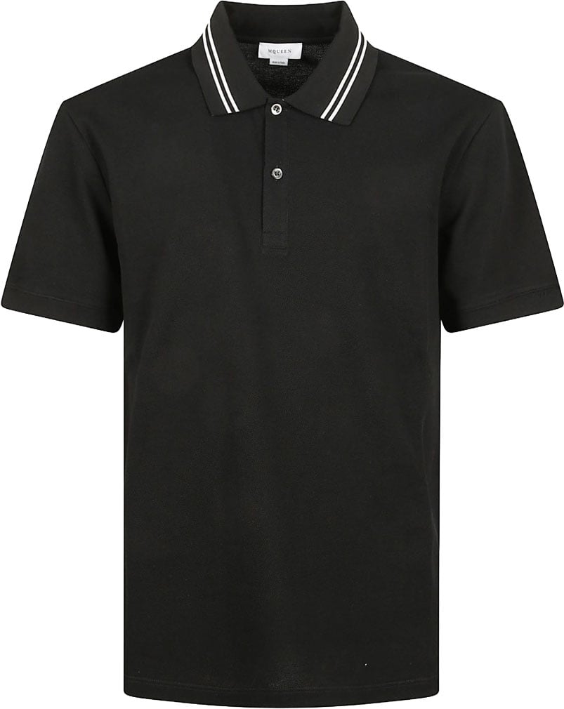 Alexander McQueen Black T-Shirt With Stripe Detail And Button Fastening Zwart
