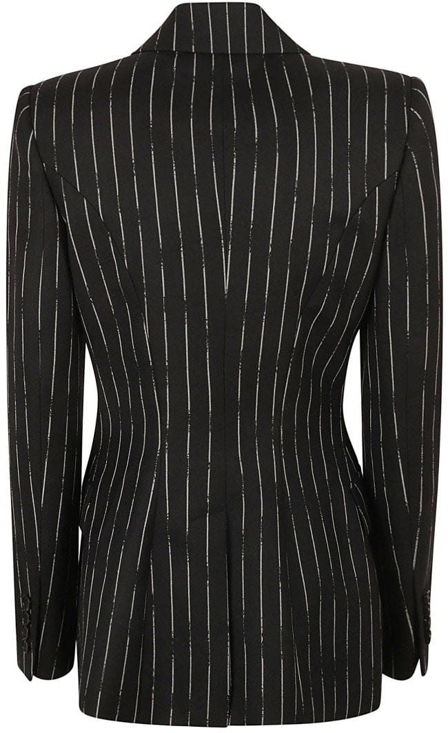 Alexander McQueen Pinstripe Tailored Jacket With Double-Breasted Front Zwart