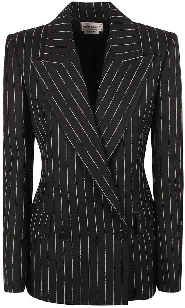 Alexander McQueen Pinstripe Tailored Jacket With Double-Breasted Front Zwart