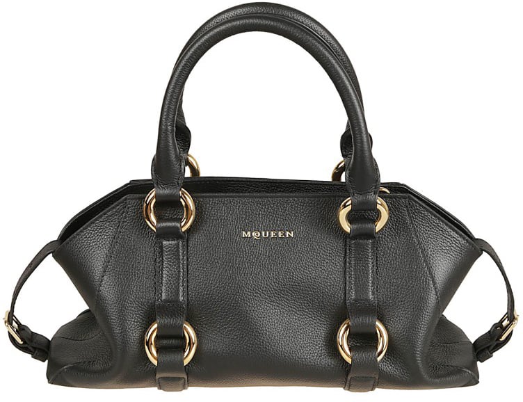 Alexander McQueen Elongated Black Full-Grain Calfskin Farringdon Bag Zwart