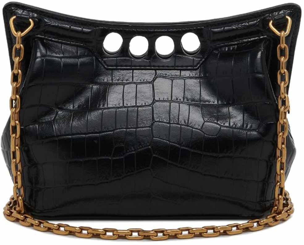 Alexander McQueen Structured Black Crocodile-Style Alexander McQueen Bag Zwart