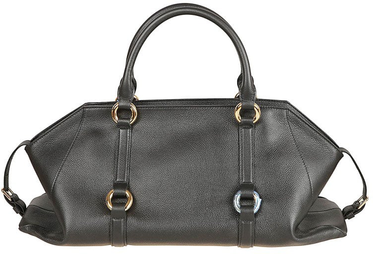 Alexander McQueen Elongated Black Calfskin Farringdon Bag With Gold Accents Grijs