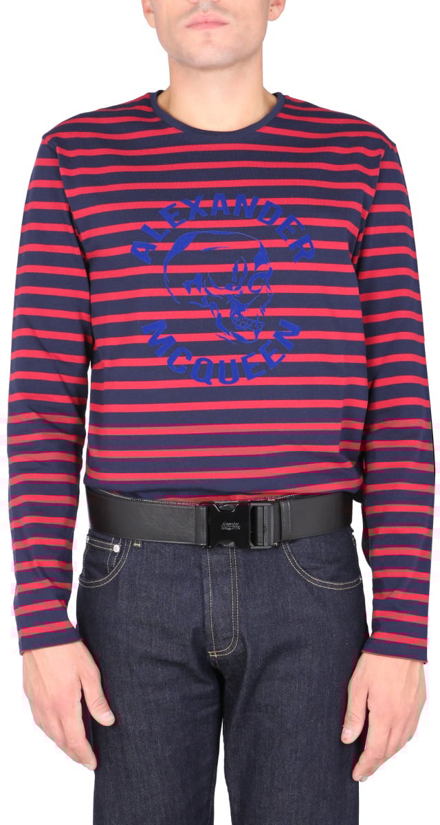 Alexander McQueen T-SHIRT WITH FLOCKED LOGO Blauw