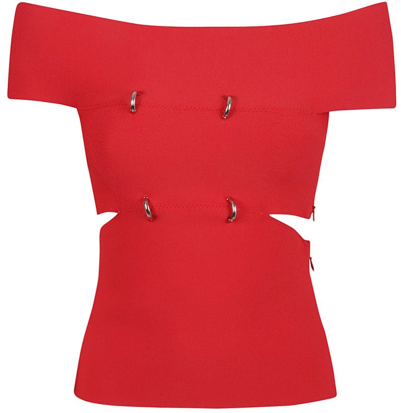 Alexander McQueen Off-The-Shoulder Structured Top With Metallic Accents Rood