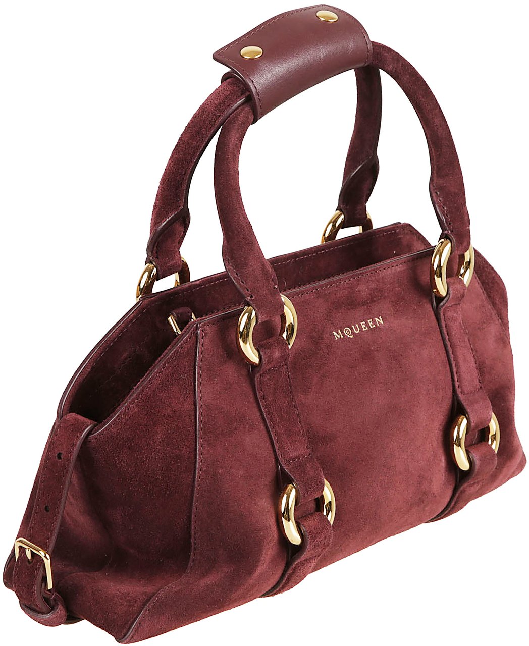 Alexander McQueen Structured Dark Red Suede Farringdon Bag with Gold Hardware Zwart