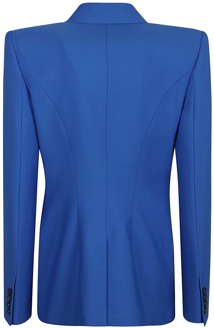 Alexander McQueen Double-Breasted Structured Jacket With Wide Lapels Blauw