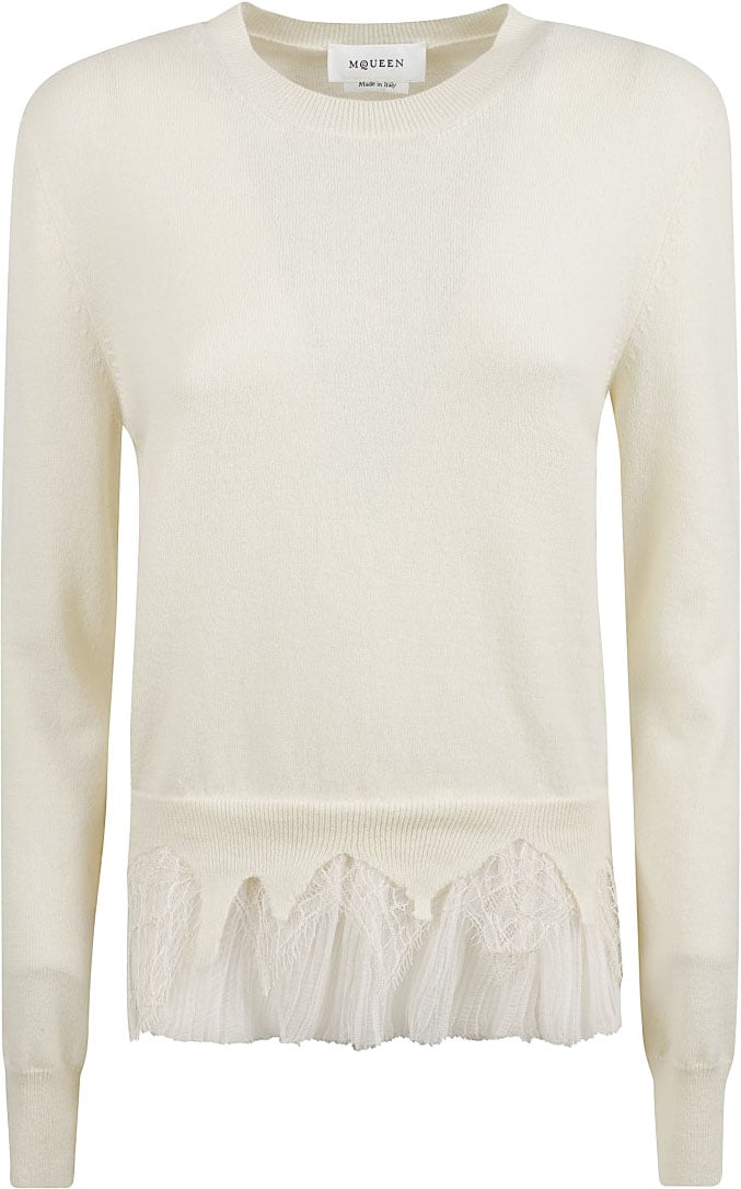 Alexander McQueen Wool-Cashmere Sweater With Lace Wit