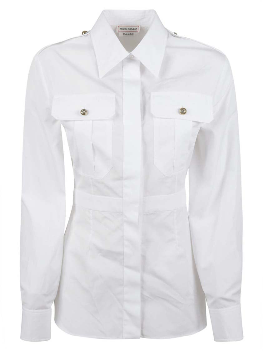 Alexander McQueen Tailored Cotton Shirt With Button-Down Front Wit