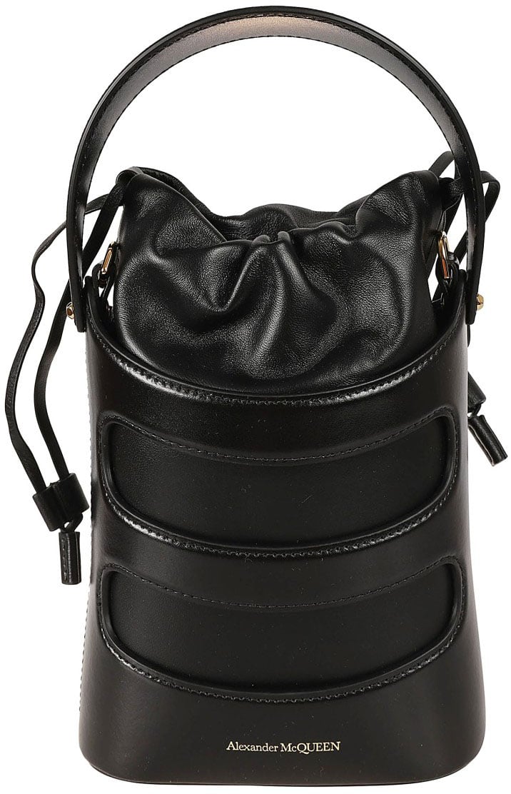 Alexander McQueen Structured Drawstring Leather Bag With Cut-Out Detailing Zwart