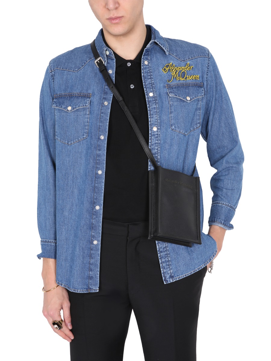 Alexander McQueen SHIRT WITH EMBROIDERED LOGO Blauw