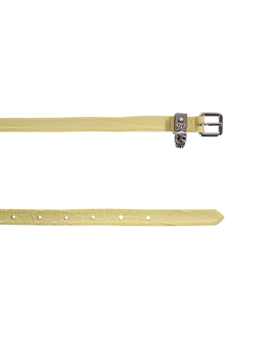 Alexander McQueen DOUBLE BELT WITH SKULL AND PAVÈ Geel
