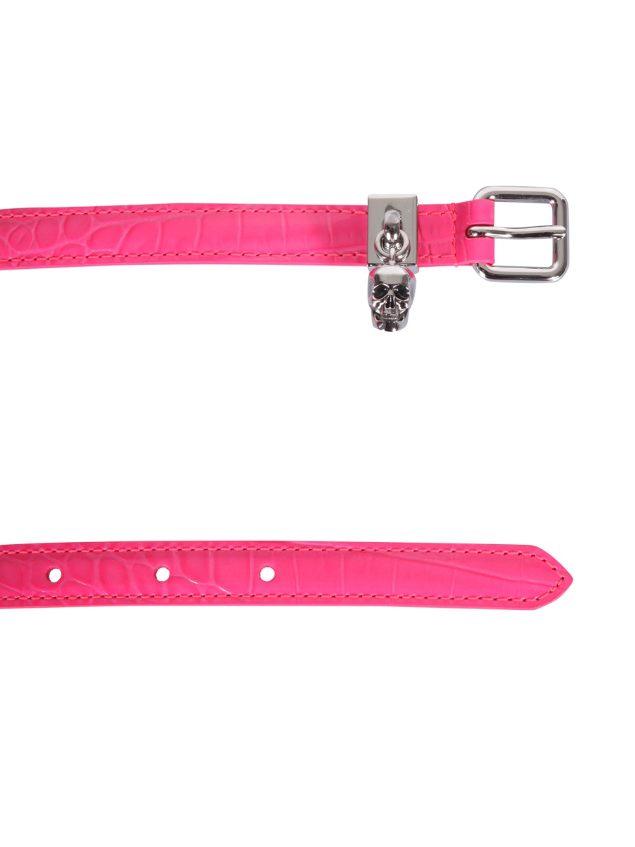 Alexander McQueen DOUBLE BELT WITH SKULL AND PAVÈ Roze