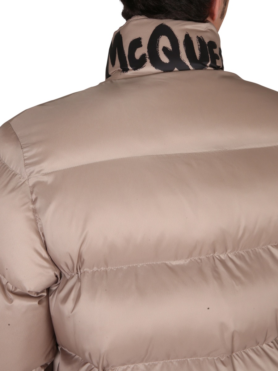 Alexander McQueen GRAFFITI LOGO PRINT DOWN JACKET Beige