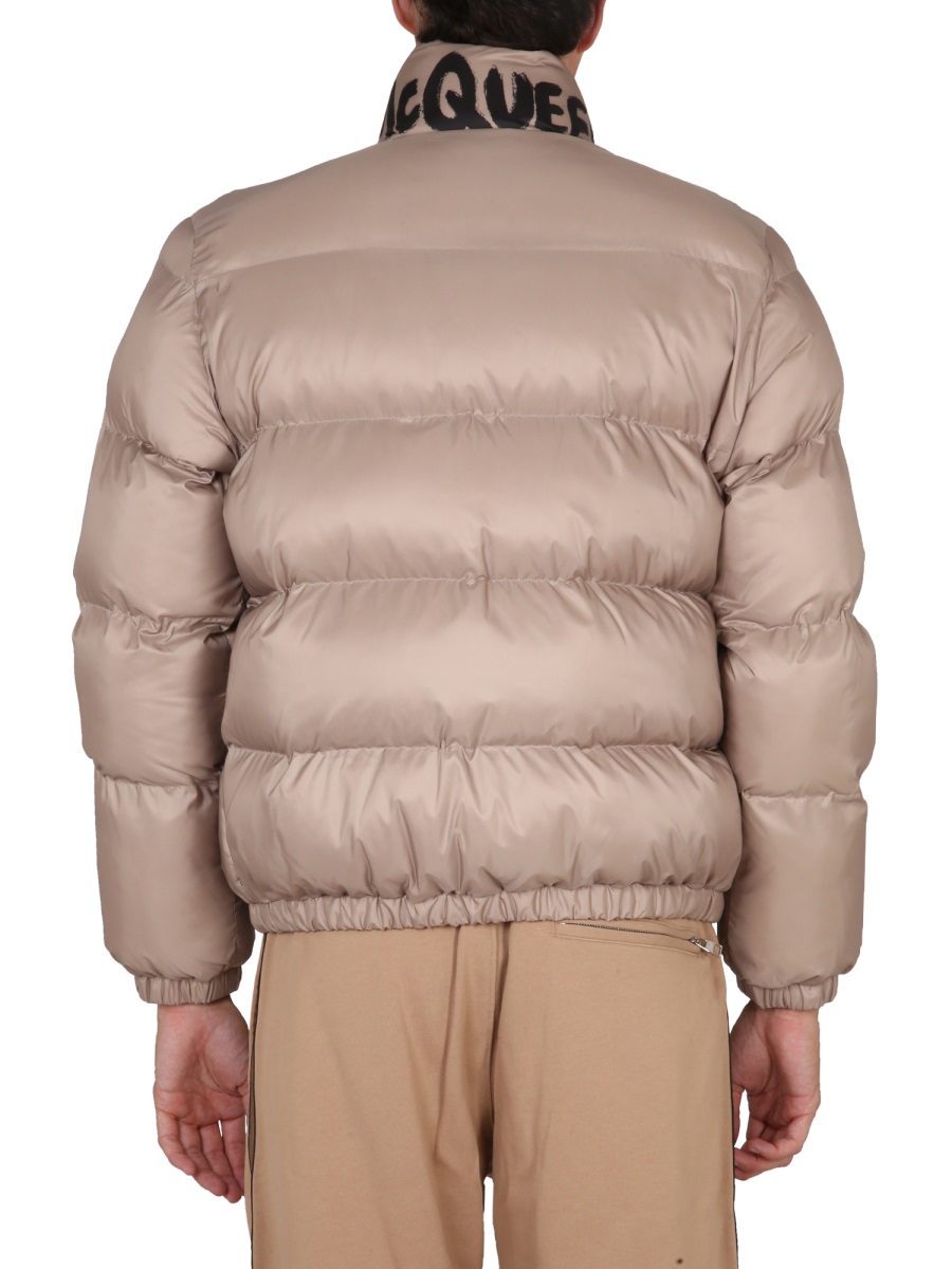 Alexander McQueen GRAFFITI LOGO PRINT DOWN JACKET Beige