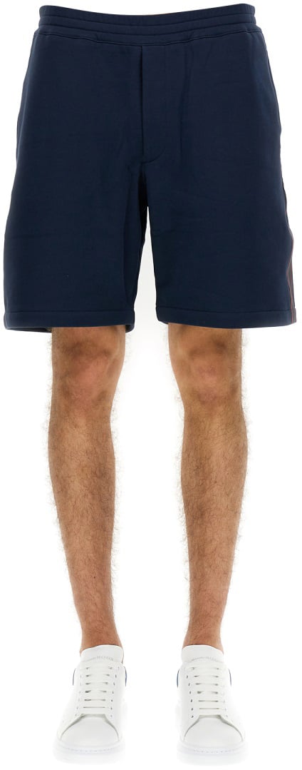 Alexander McQueen BERMUDA SHORTS WITH SELVEDGE LOGO BAND Blauw