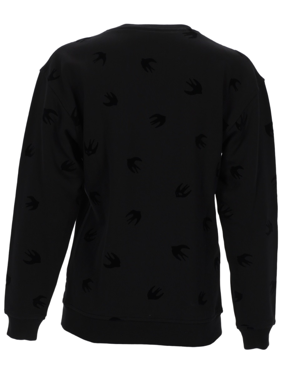 Alexander McQueen Relaxed Fit Black Sweatshirt with Tonal Bird Motifs Zwart