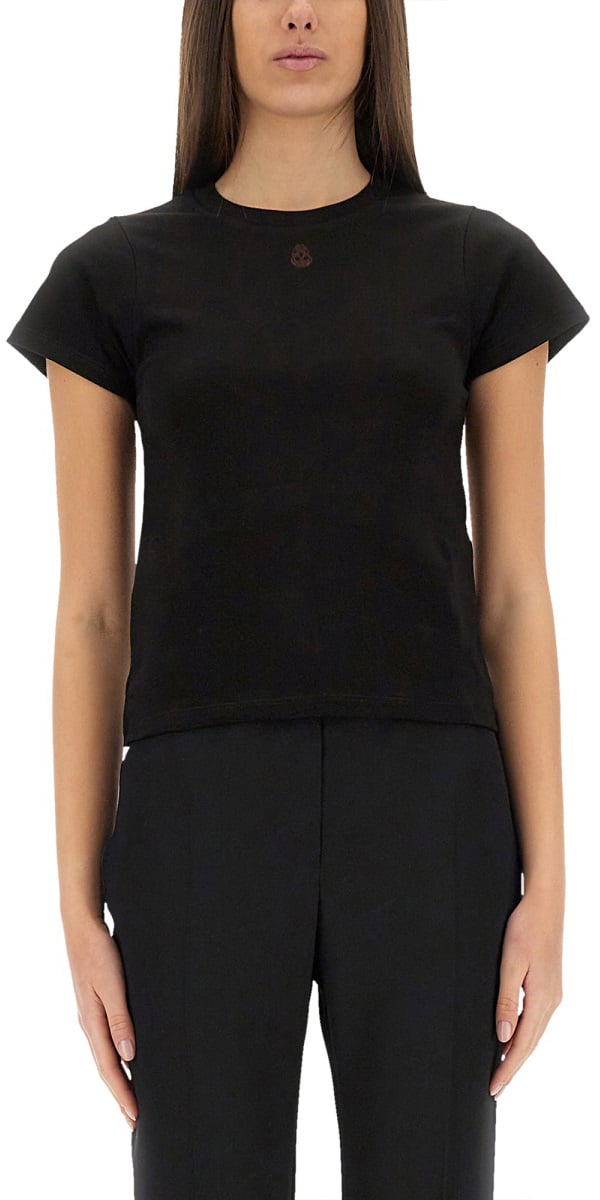 Alexander McQueen T-SHIRT WITH "SKULL" EMBROIDERY Zwart