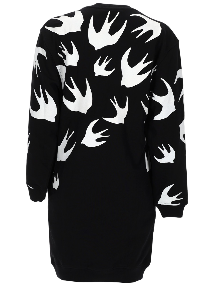 Alexander McQueen Relaxed Fit Black Mini Dress with Graphic Bird Print Zwart
