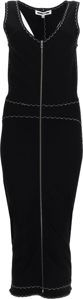 Alexander McQueen Fitted Black Midi Dress with Vertical Front Zipper Zwart