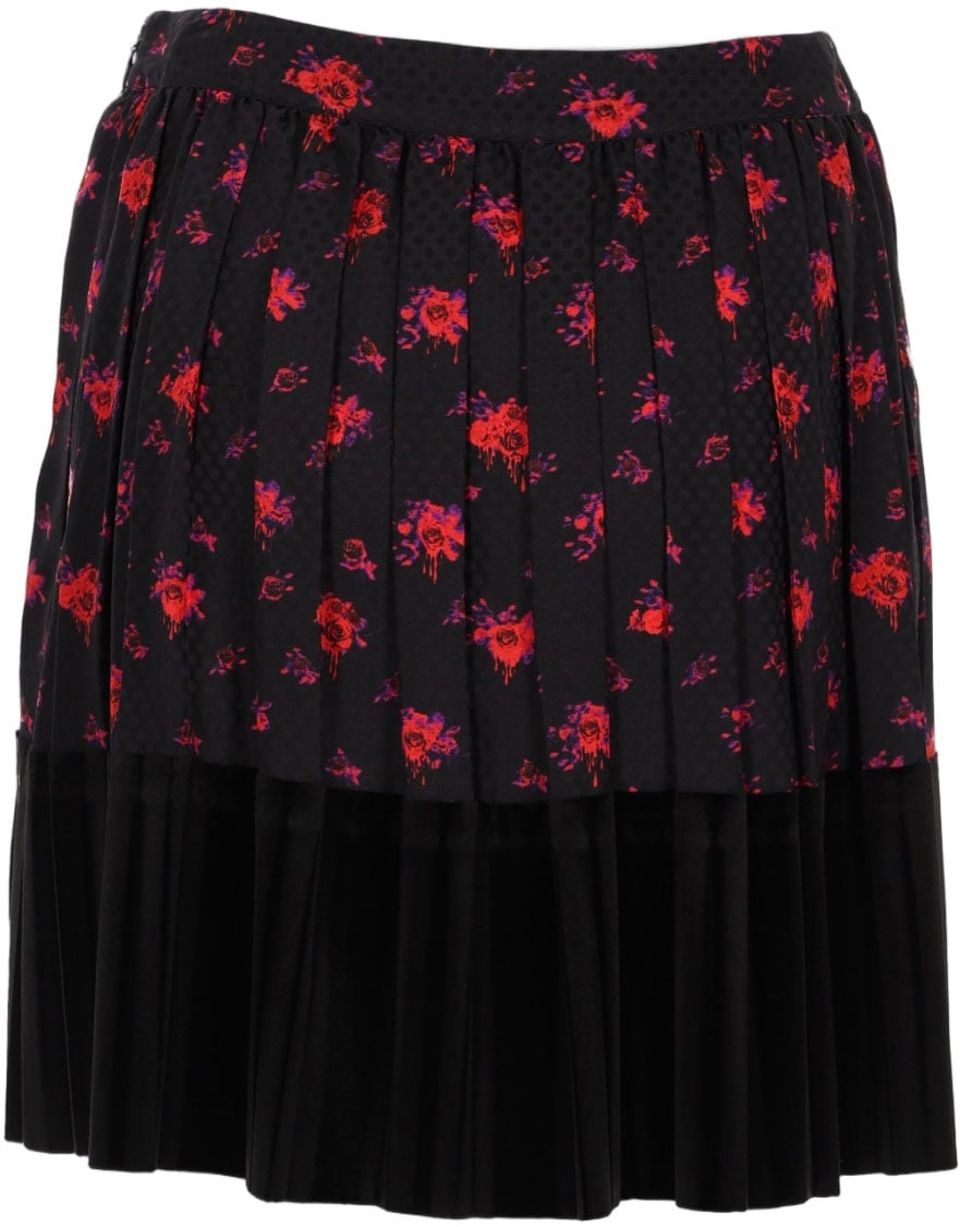 Alexander McQueen Pleated Flared Skirt With Floral Upper And Solid Black Lower Zwart