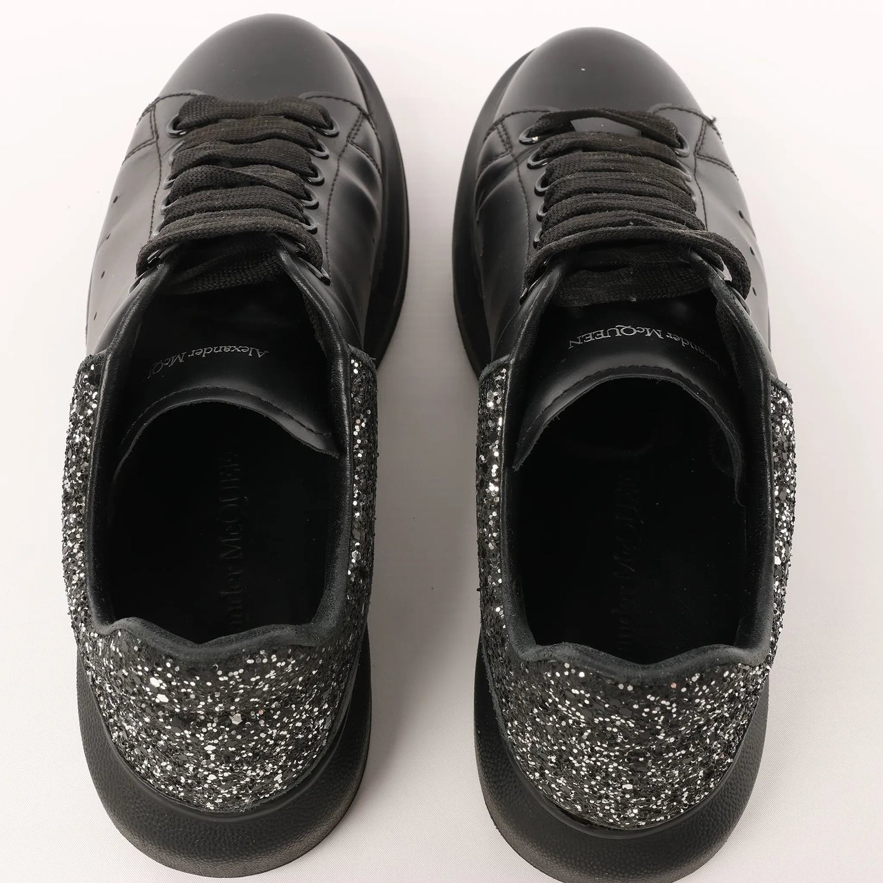 Alexander McQueen Alexander McQueen Runway Glitter-Heeled Leather Platform Trainers in Black, Size 39 EU Zwart