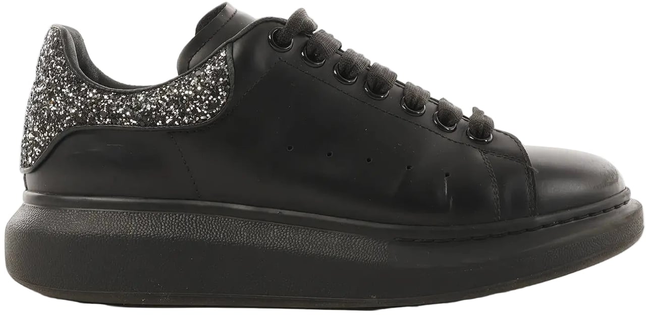 Alexander McQueen Alexander McQueen Runway Glitter-Heeled Leather Platform Trainers in Black, Size 39 EU Zwart