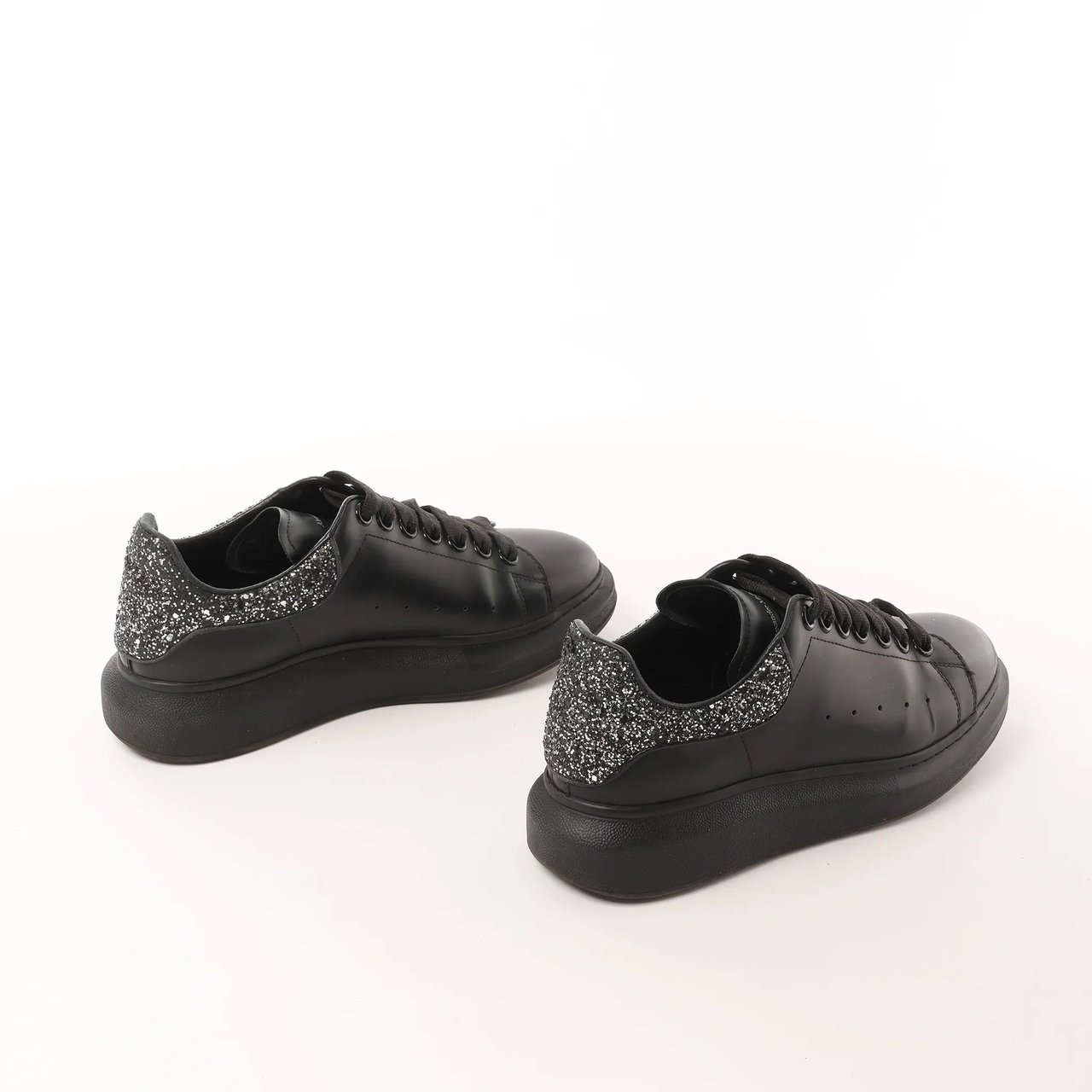 Alexander McQueen Alexander McQueen Runway Glitter-Heeled Leather Platform Trainers in Black, Size 39 EU Zwart