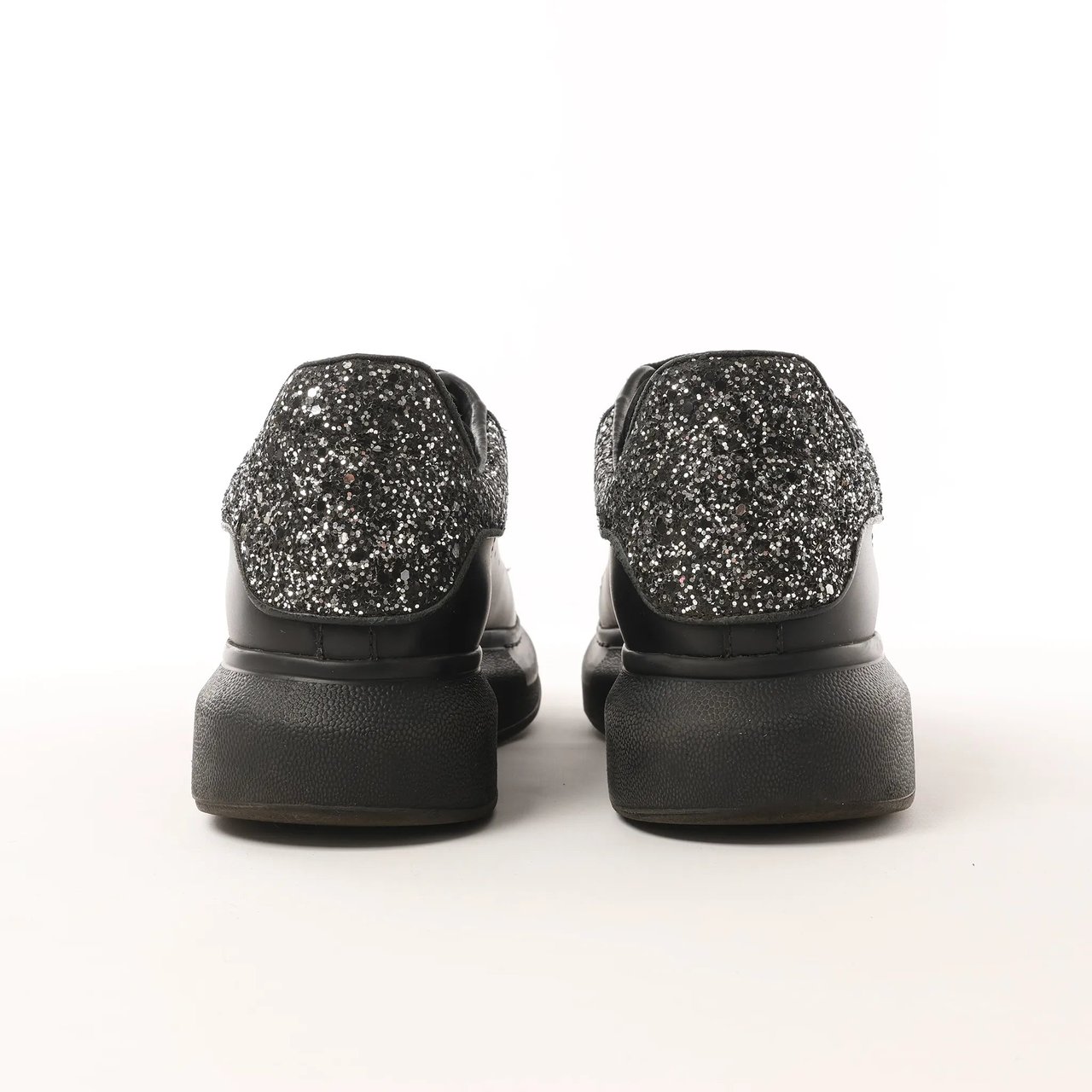 Alexander McQueen Alexander McQueen Runway Glitter-Heeled Leather Platform Trainers in Black, Size 39 EU Zwart