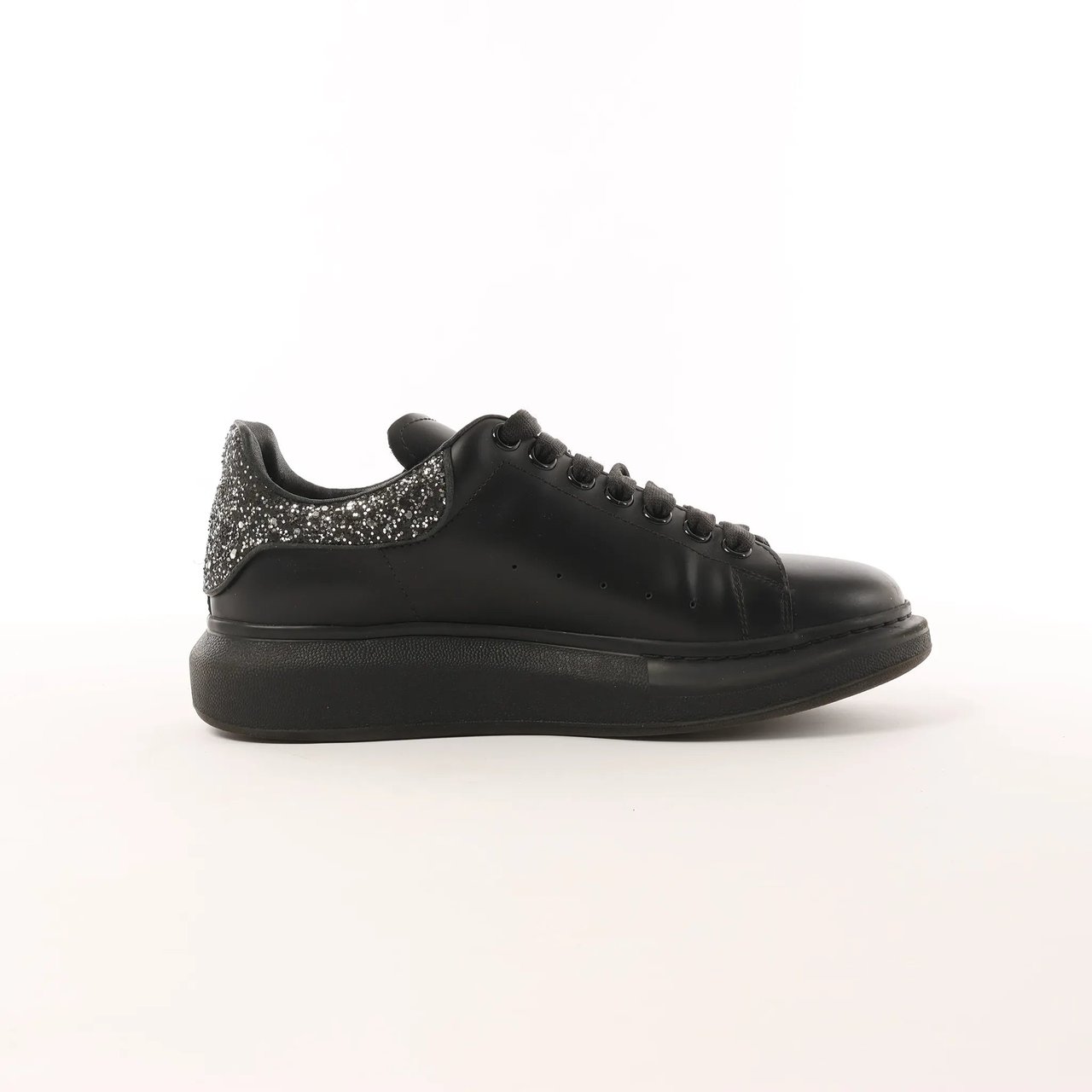 Alexander McQueen Alexander McQueen Runway Glitter-Heeled Leather Platform Trainers in Black, Size 39 EU Zwart