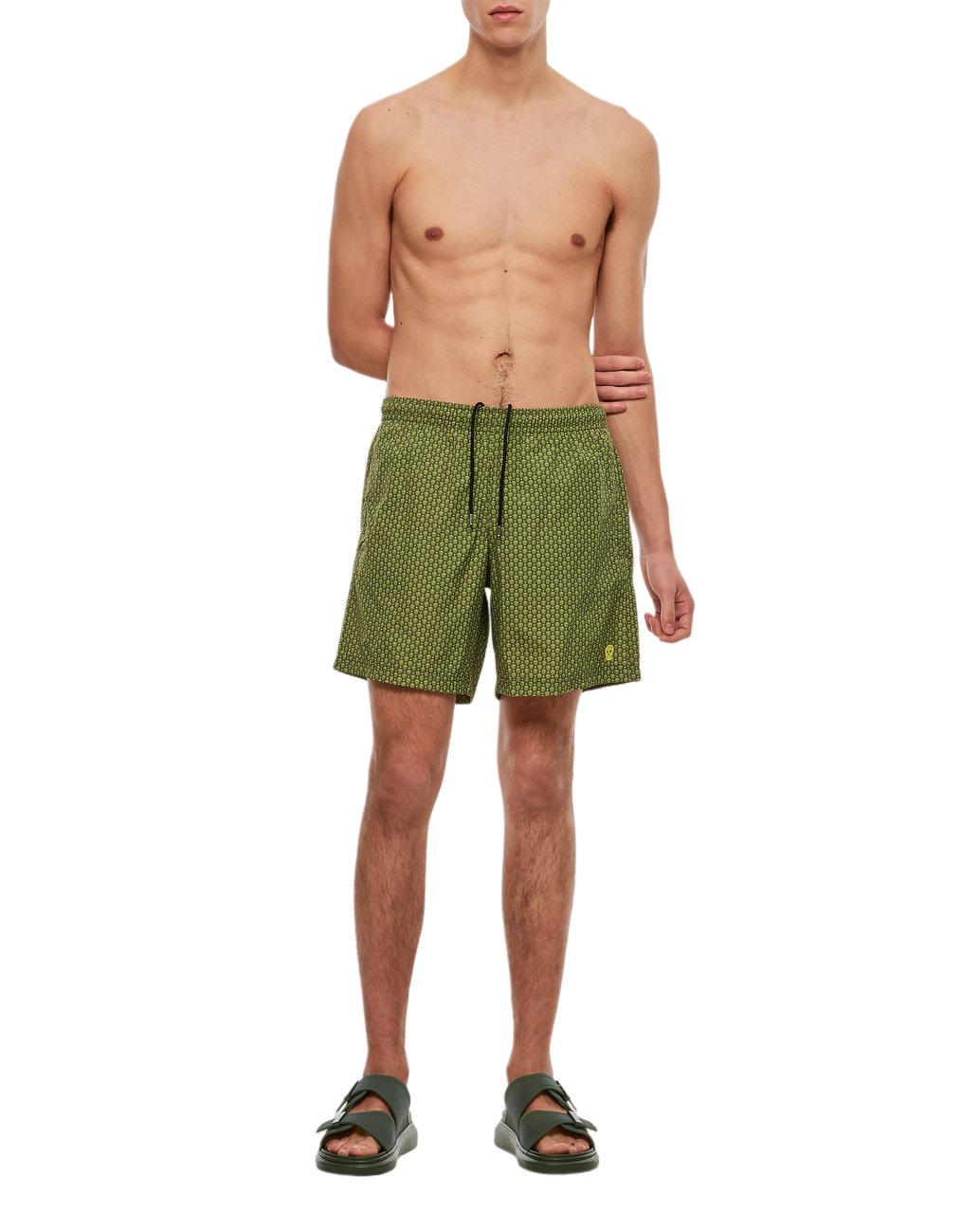 Alexander McQueen Skull-Embellished Green Swim Shorts with Adjustable Waistband Groen