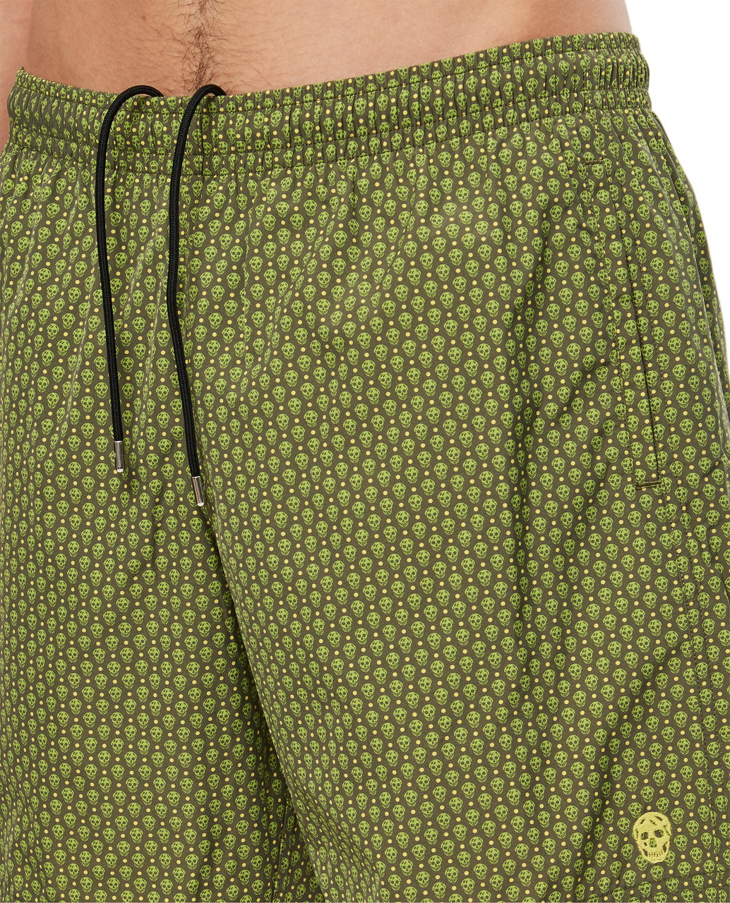 Alexander McQueen Skull-Embellished Green Swim Shorts with Adjustable Waistband Groen