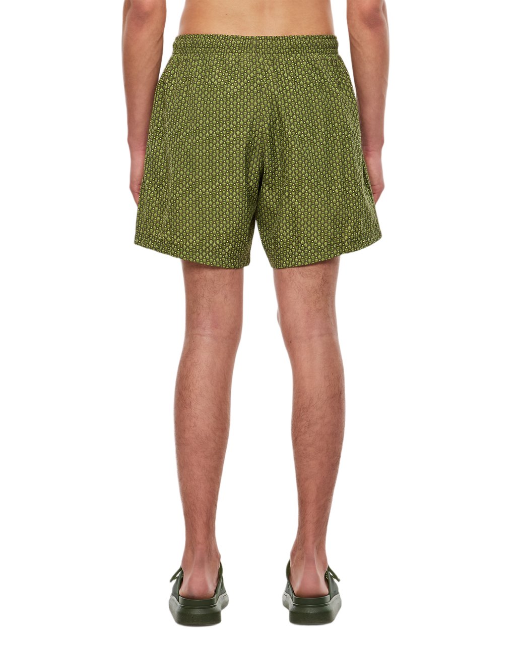 Alexander McQueen Skull-Embellished Green Swim Shorts with Adjustable Waistband Groen